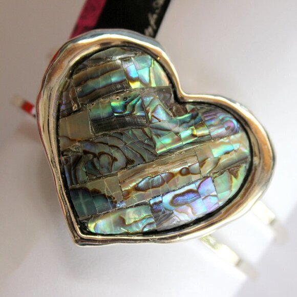 Abalone Shell Valentine Heart Hinged Cuff Bracelet - Picture 6 of 8